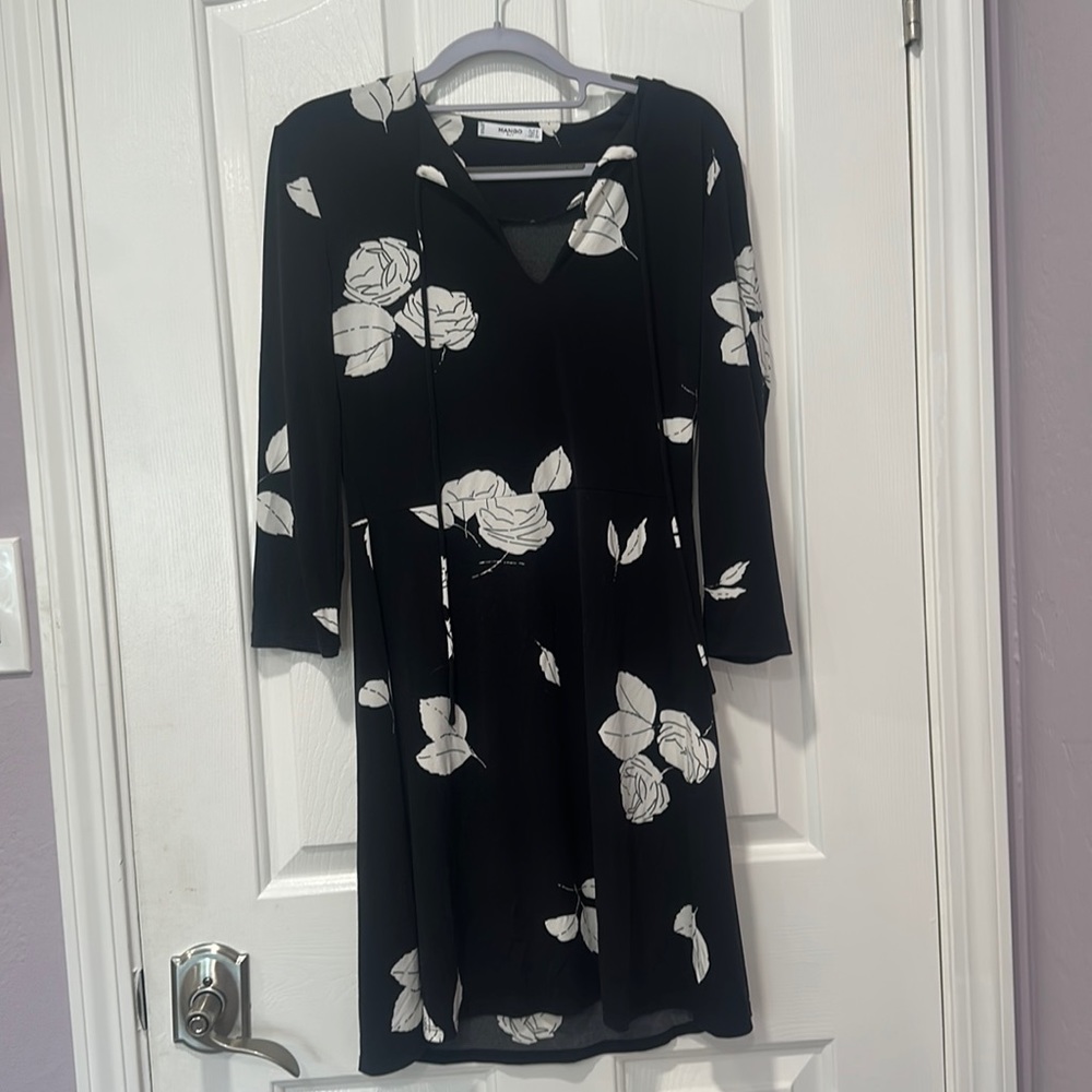 Black Dress with White Flower Print